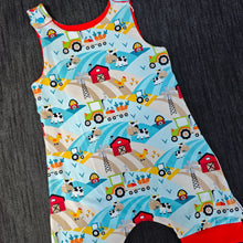 Load image into Gallery viewer, 2-3y BLUE Happy Farm Shortie Dungarees