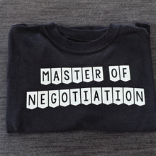 Load image into Gallery viewer, 3-4 'Master of Negotiation' blue short sleeved tee