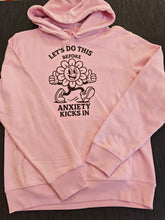Load image into Gallery viewer, SECONDS Small pink 'Anxiety'  black hoodie