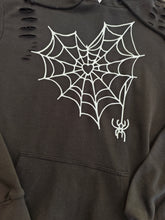 Load image into Gallery viewer, Medium Distressed Heart Spider black hoodie