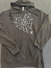 Load image into Gallery viewer, Medium Distressed Heart Spider black hoodie