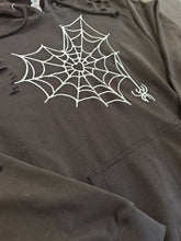 Load image into Gallery viewer, Medium Distressed Heart Spider black hoodie