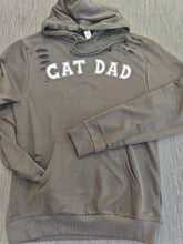 Load image into Gallery viewer, Small Distressed 'CAT DAD' black hoodie