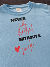 Load image into Gallery viewer, 3-4 'Never Fully Dressed' blue short sleeved tee