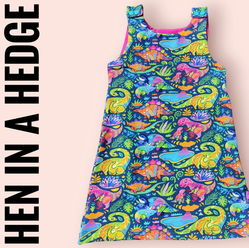 Rainbow Floral Dino Dungaree Dress