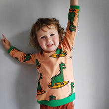 Load image into Gallery viewer, Long Sleeved French Terry Jumper - Surfing Dinosaurs