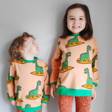 Load image into Gallery viewer, Long Sleeved French Terry Jumper - Surfing Dinosaurs