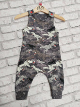 Load image into Gallery viewer, Grey Mix Dinosaur Dungarees