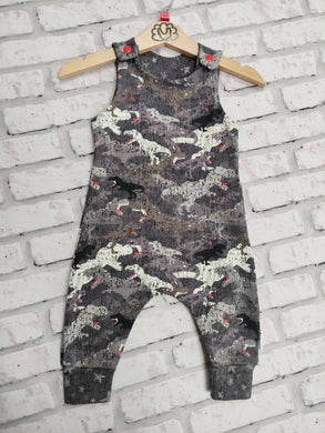 Grey Mix Dinosaur Dungarees