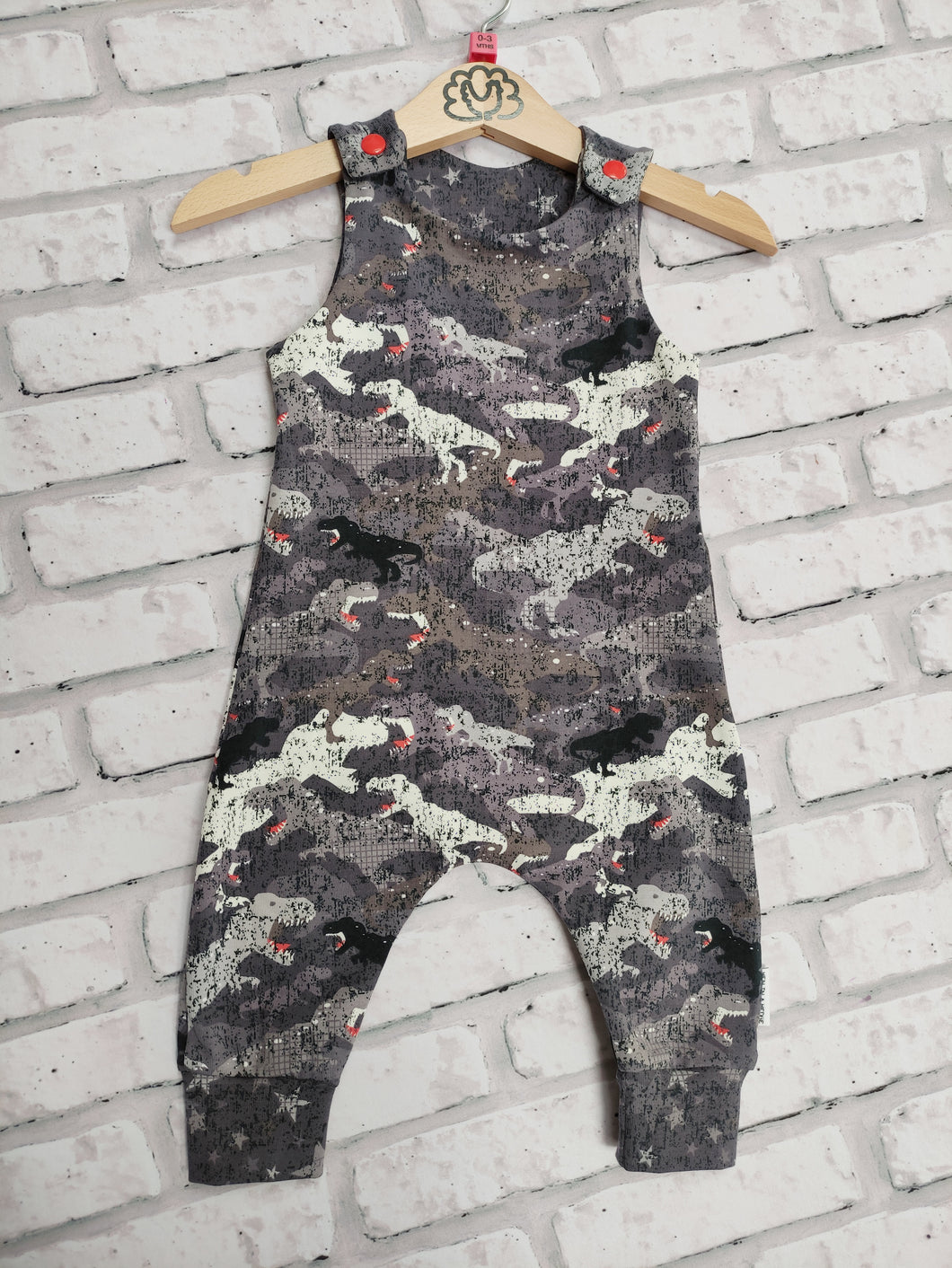 Grey Mix Dinosaur Dungarees